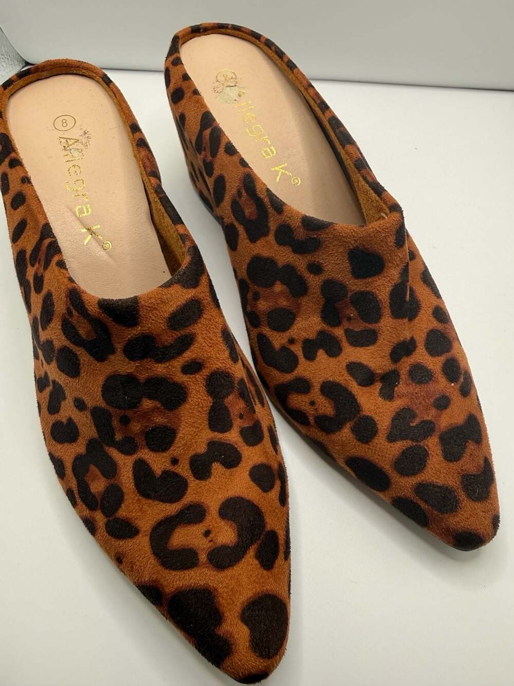Allegra K Women's Leopard Print Pointed Toe Block Heel Mules 8